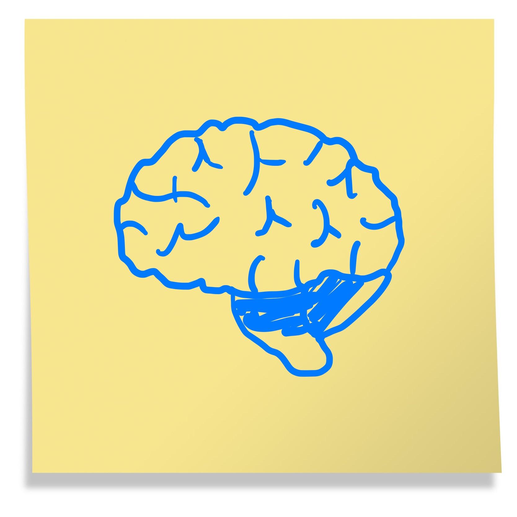 Sticky note with drawing of brain
