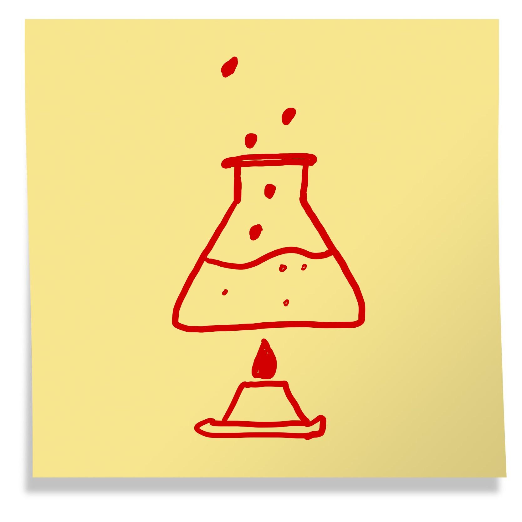 Sticky note with drawing of chemistry experiment