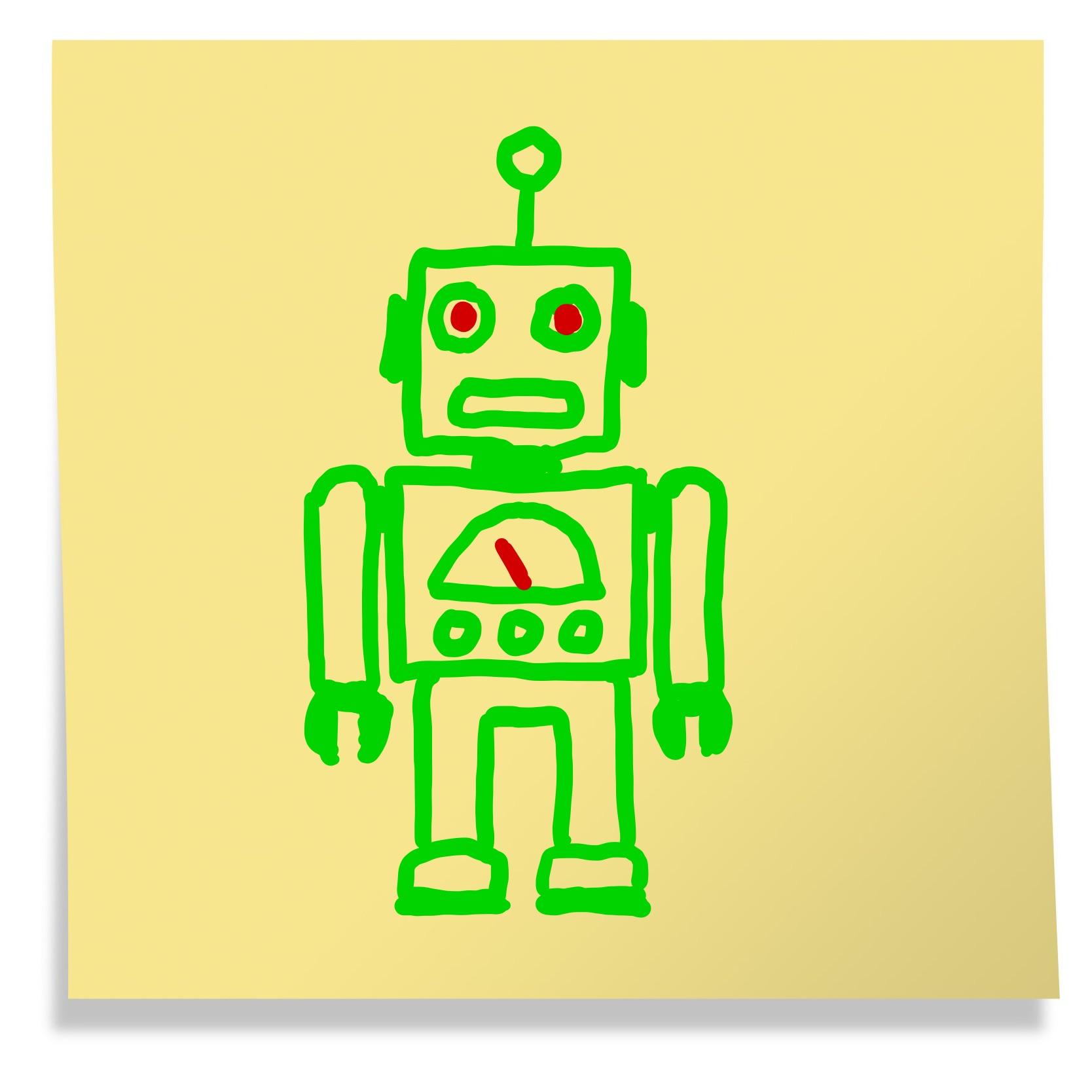 Sticky note with drawing of Robot